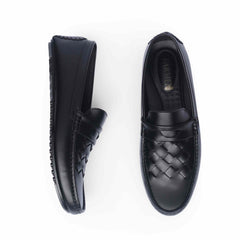 Urban Weave(005)- Men’s Black Woven Leather Comfort Loafers