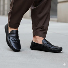 Urban Weave(005)- Men’s Black Woven Leather Comfort Loafers