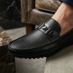 Monza Drive(007) Premium Black Loafer Casual Driving Shoes