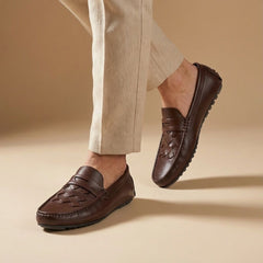 Urban Weave(005)- Men’s Brown Woven Leather Comfort Loafers