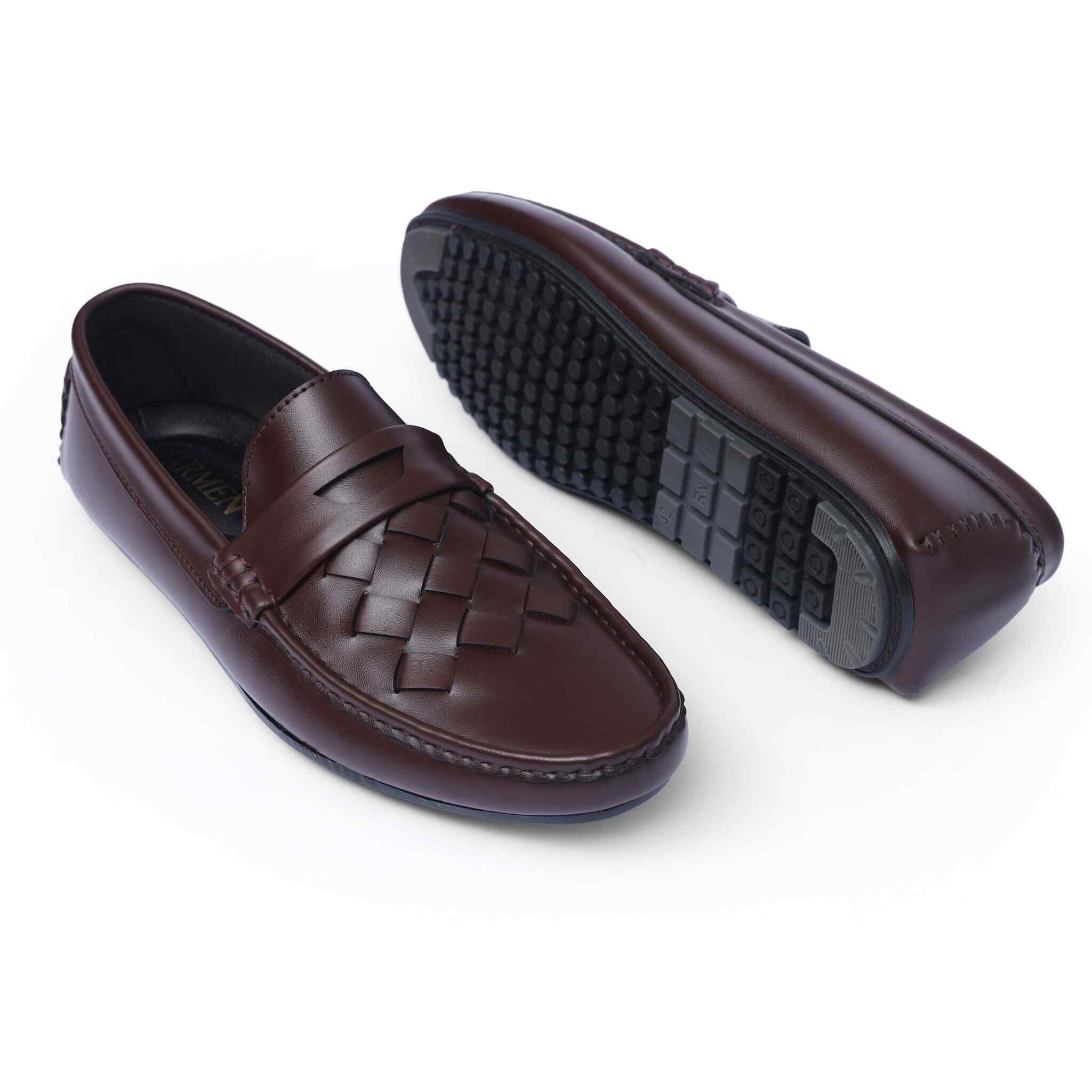 Urban Weave(005)- Men’s Brown Woven Leather Comfort Loafers