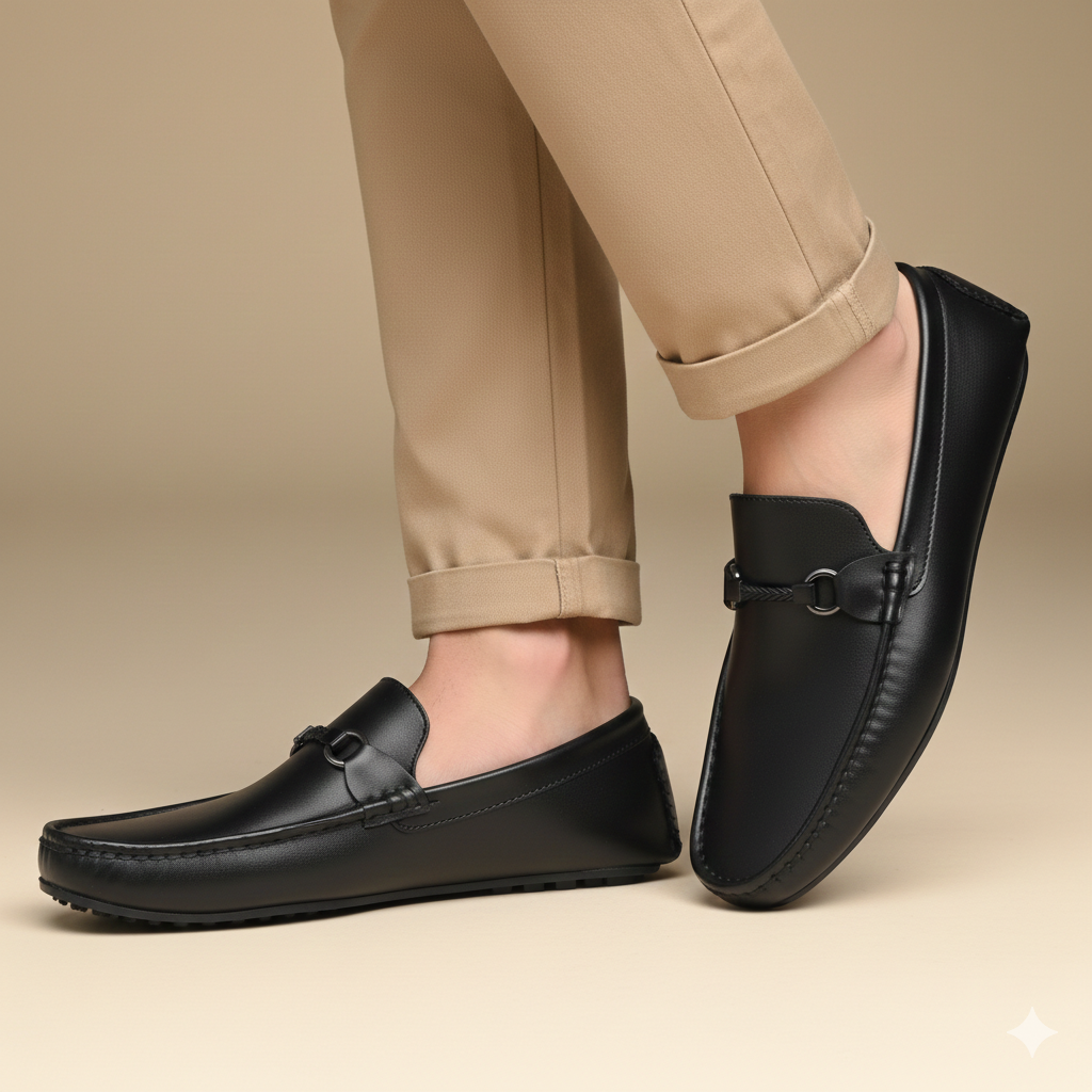 RAVEN FLEX(002) – Black Comfort Driving Shoe for Men | Ultra-Soft Medicated Insole