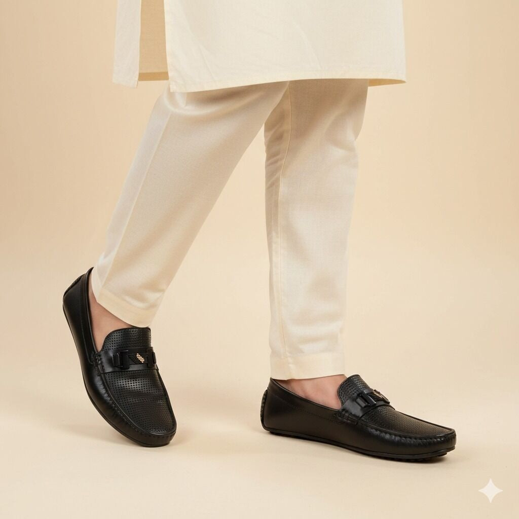 Monza Drive(007) Premium Black Loafer Casual Driving Shoes