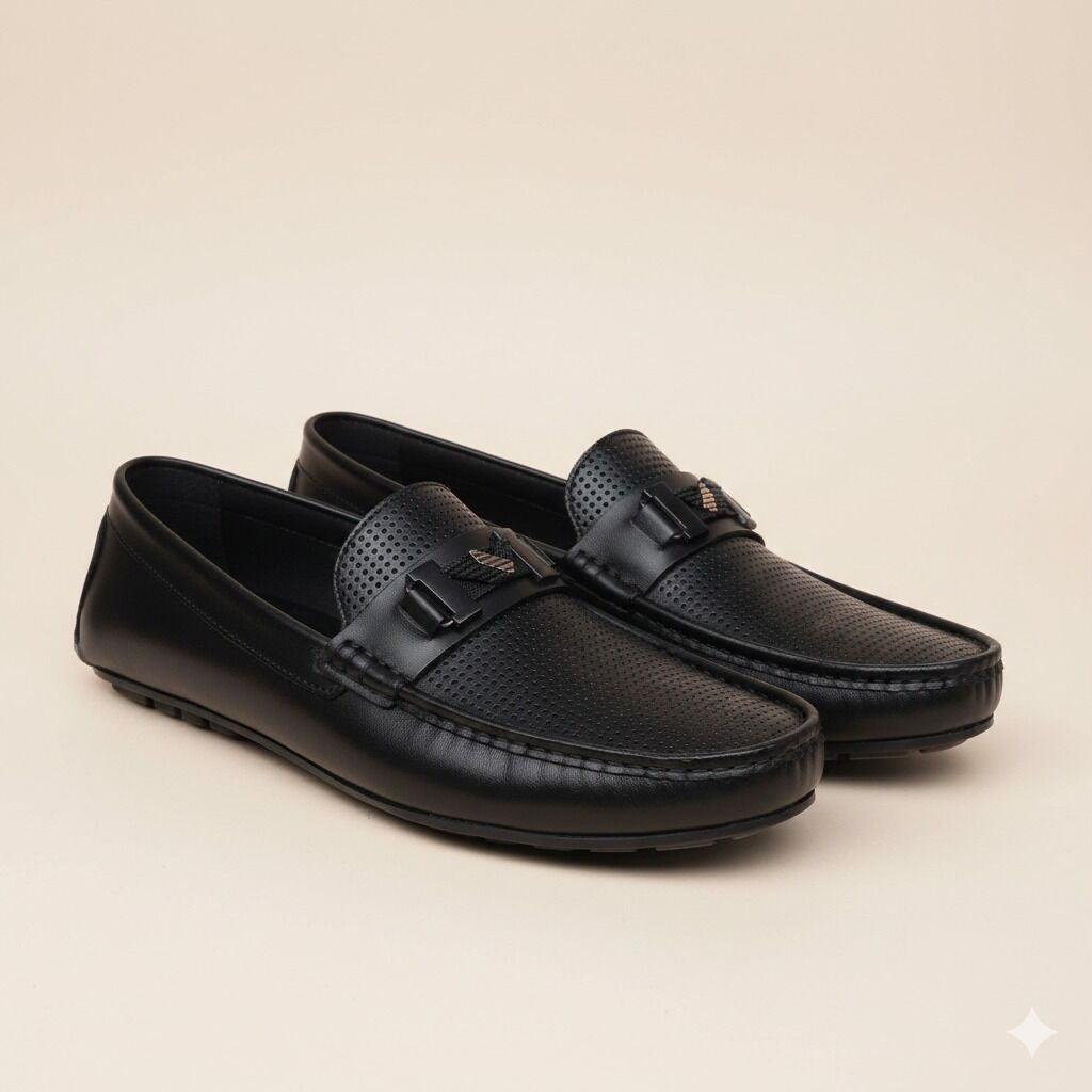 Monza Drive(007) Premium Black Loafer Casual Driving Shoes