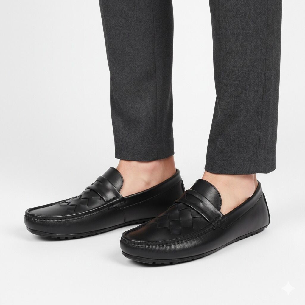 Urban Weave(005)- Men’s Black Woven Leather Comfort Loafers