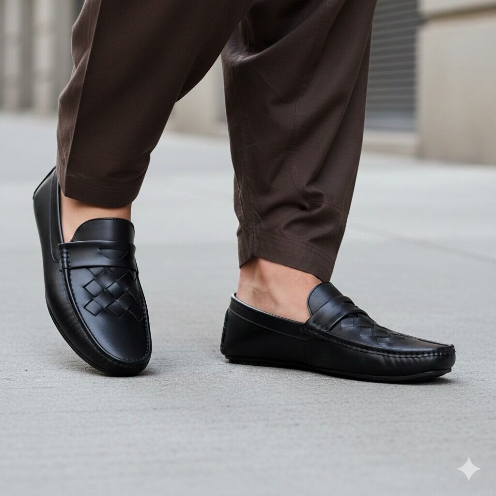 Urban Weave(005)- Men’s Black Woven Leather Comfort Loafers