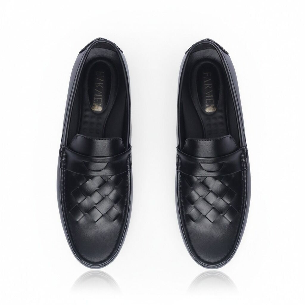 Urban Weave(005)- Men’s Black Woven Leather Comfort Loafers