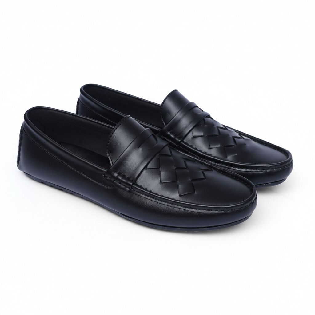 Urban Weave(005)- Men’s Black Woven Leather Comfort Loafers