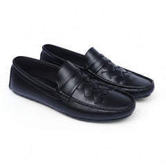 Urban Weave(005)- Men’s Black Woven Leather Comfort Loafers