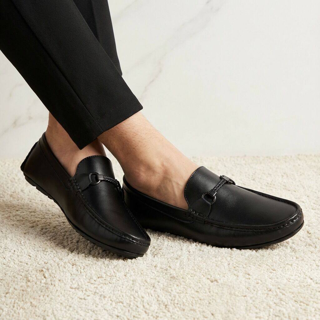 RAVEN FLEX(002) – Black Comfort Driving Shoe for Men | Ultra-Soft Medicated Insole