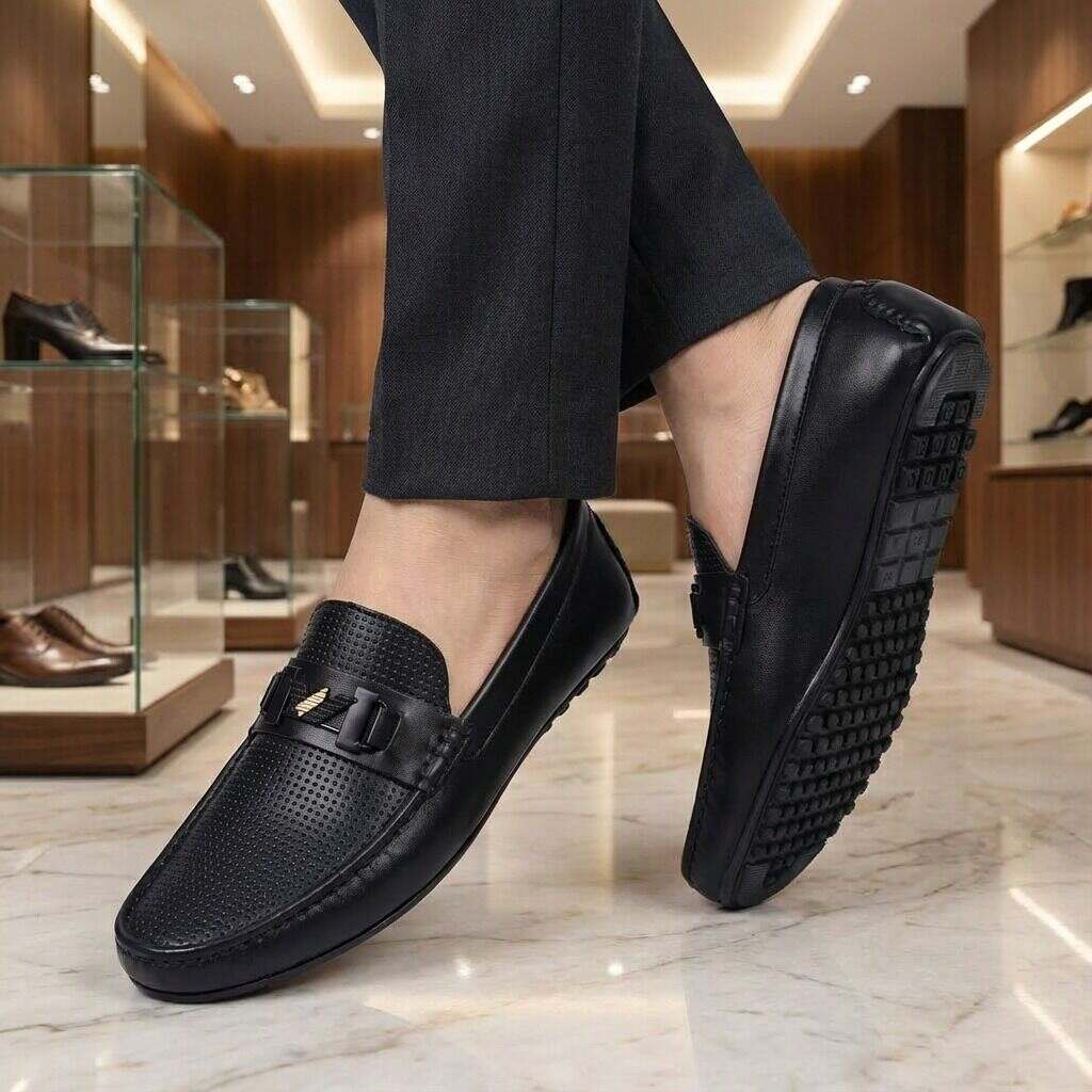 Monza Drive(007) Premium Black Loafer Casual Driving Shoes