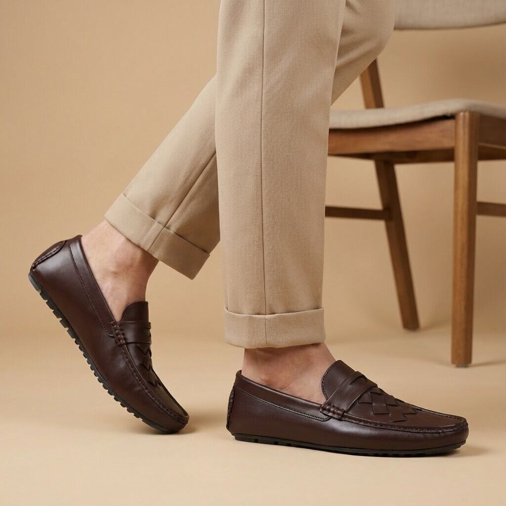 Urban Weave(005)- Men’s Brown Woven Leather Comfort Loafers