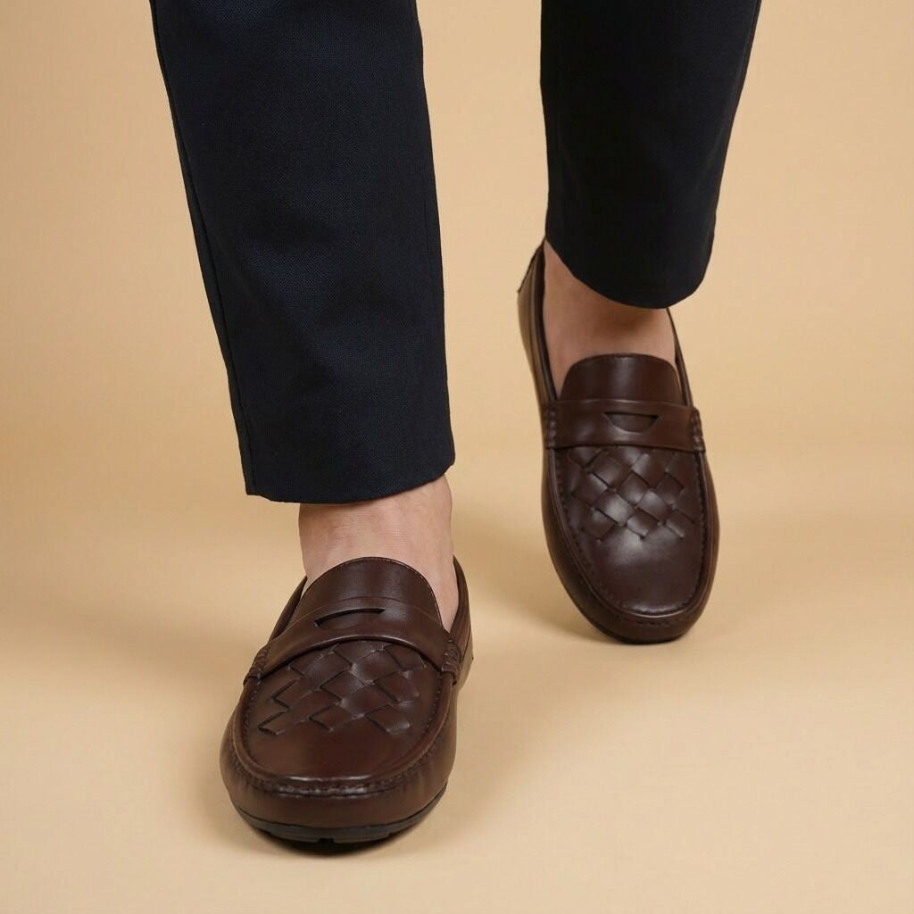 Urban Weave(005)- Men’s Brown Woven Leather Comfort Loafers